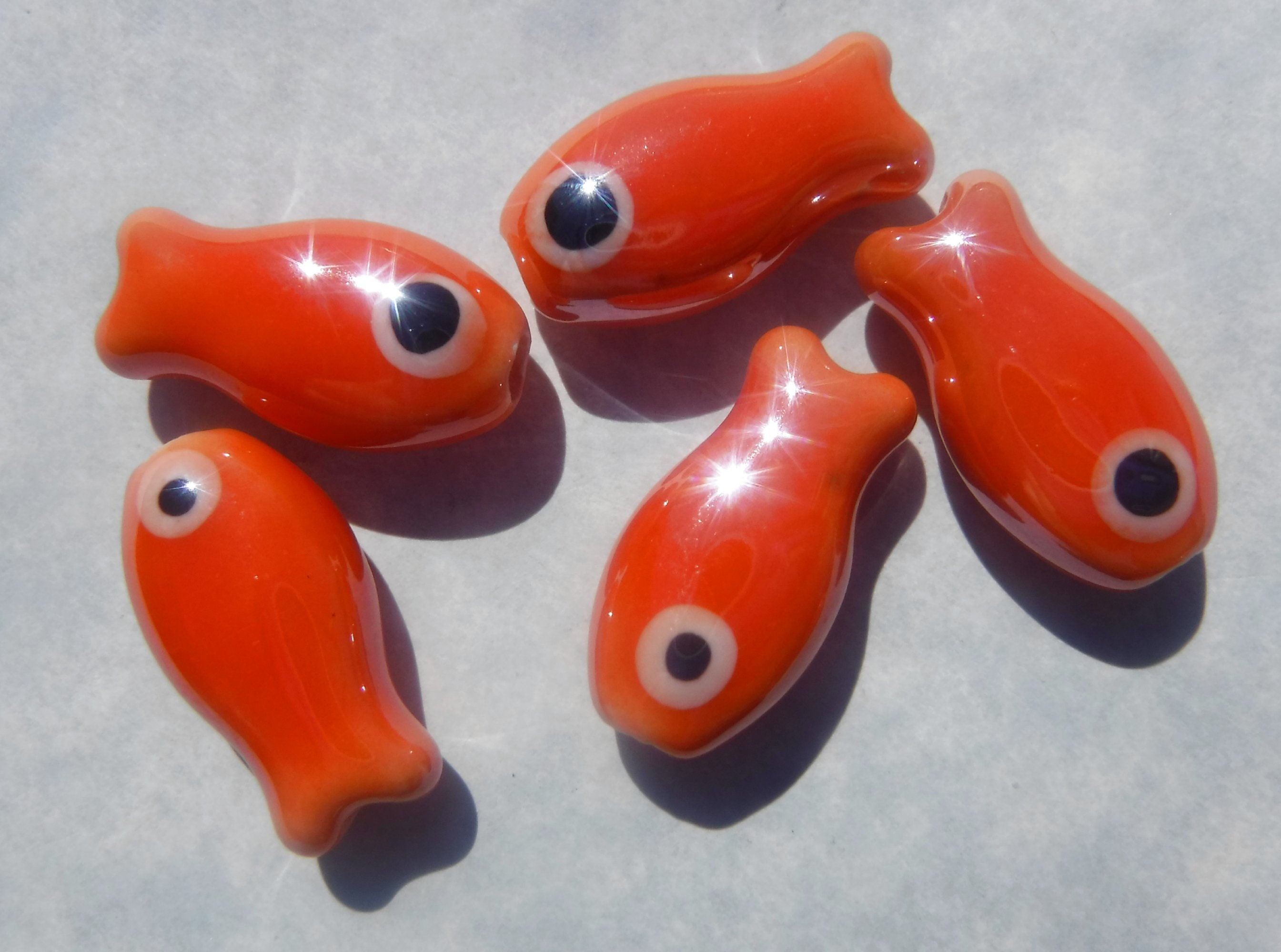 Orange Fish Beads Small Ceramic Goldfish