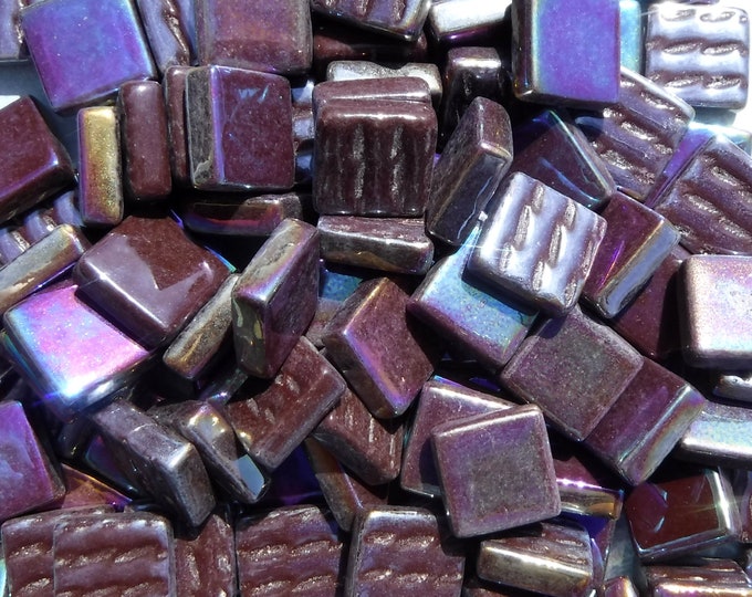 Dark Brown Iridescent Glass Square Mosaic Tiles - 12mm - Opaque Glass Solid Color - 50g of Squares - Approx 35 Tiles