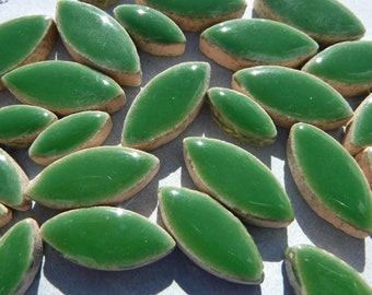 Green Petals Mosaic Tiles - 50g Ceramic Leaves in Mix of 2 Sizes 1/2" and 3/4" - Eucalyptus Green