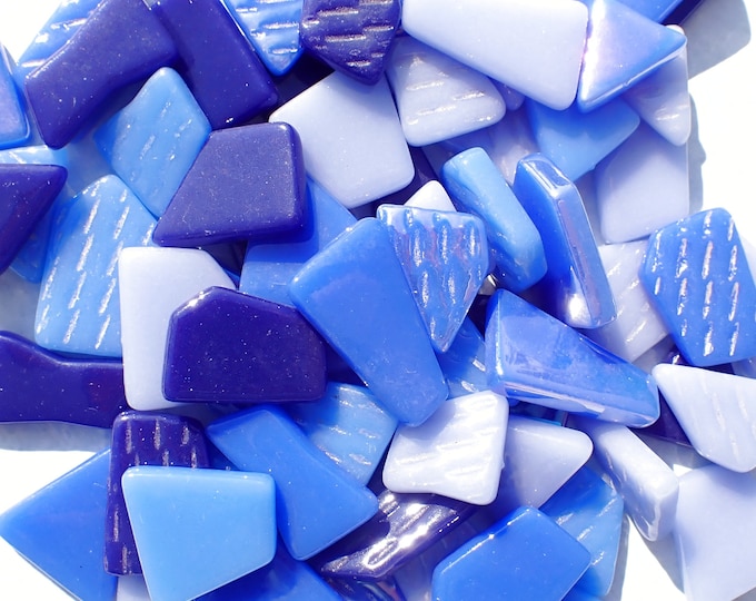 Blue Shades Irregular Glass Tiles - 50g of Polygons in Mix of Sizes - Open Seas