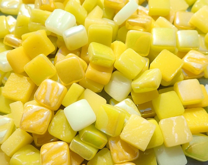 Ripe Lemons Mix Mini Glass Tiles - 8mm Square - 50 grams