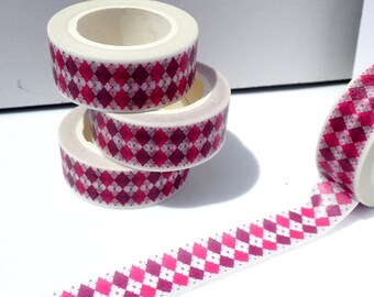 Pink and Purple Diamonds Washi Tape - Colorful Argyle Pattern 15mm x 10m