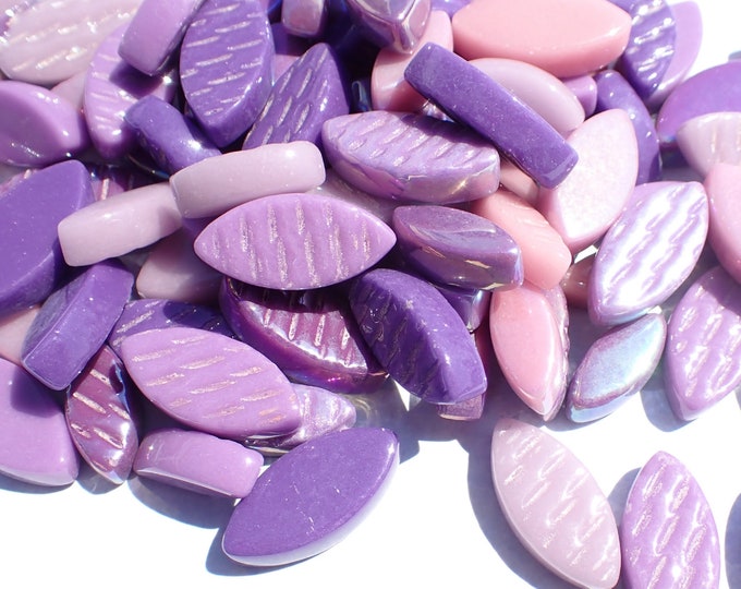 Pink and Purple Glass Leaves - 50g of Petals in 14mm and 19mm Mix of 2 Sizes - Heather