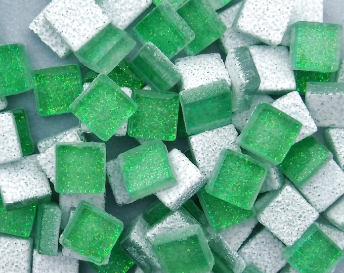 Bright Candy Green Glitter Tiles - 100 Metallic Glass 1 cm Tiles