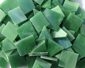 Stained Glass Mosaic Tiles in Fern Green - 1/2 Pound - Tumbled