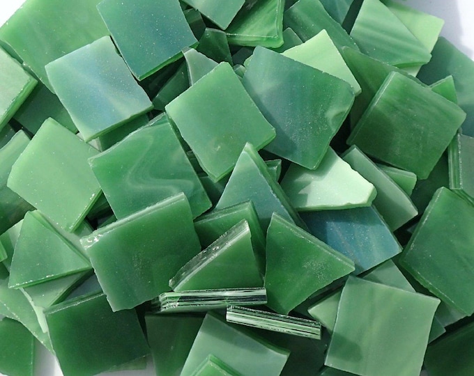 Stained Glass Mosaic Tiles in Fern Green - 1/2 Pound - Tumbled