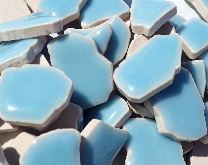 Light Blue Mosaic Ceramic Tiles - Jigsaw Puzzle Shaped Pieces - Half Pound