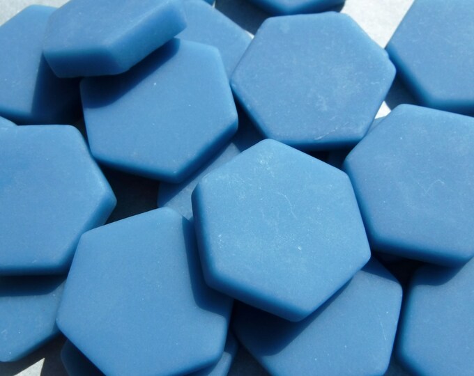 Cerulean Blue Hexagons - 25 Glass 23mm MATTE Tiles