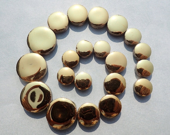 Gold Circles Mosaic Tiles - 50g Ceramic in Mix of 3 Sizes 1/2" and 3/4" and 5/8"