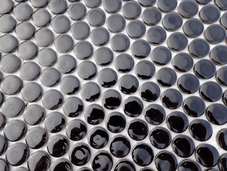 Circles Penny Rounds Black Ceramic Tiles 25 Tiles Round Mosaic Tiles 2 cm or .75 inch