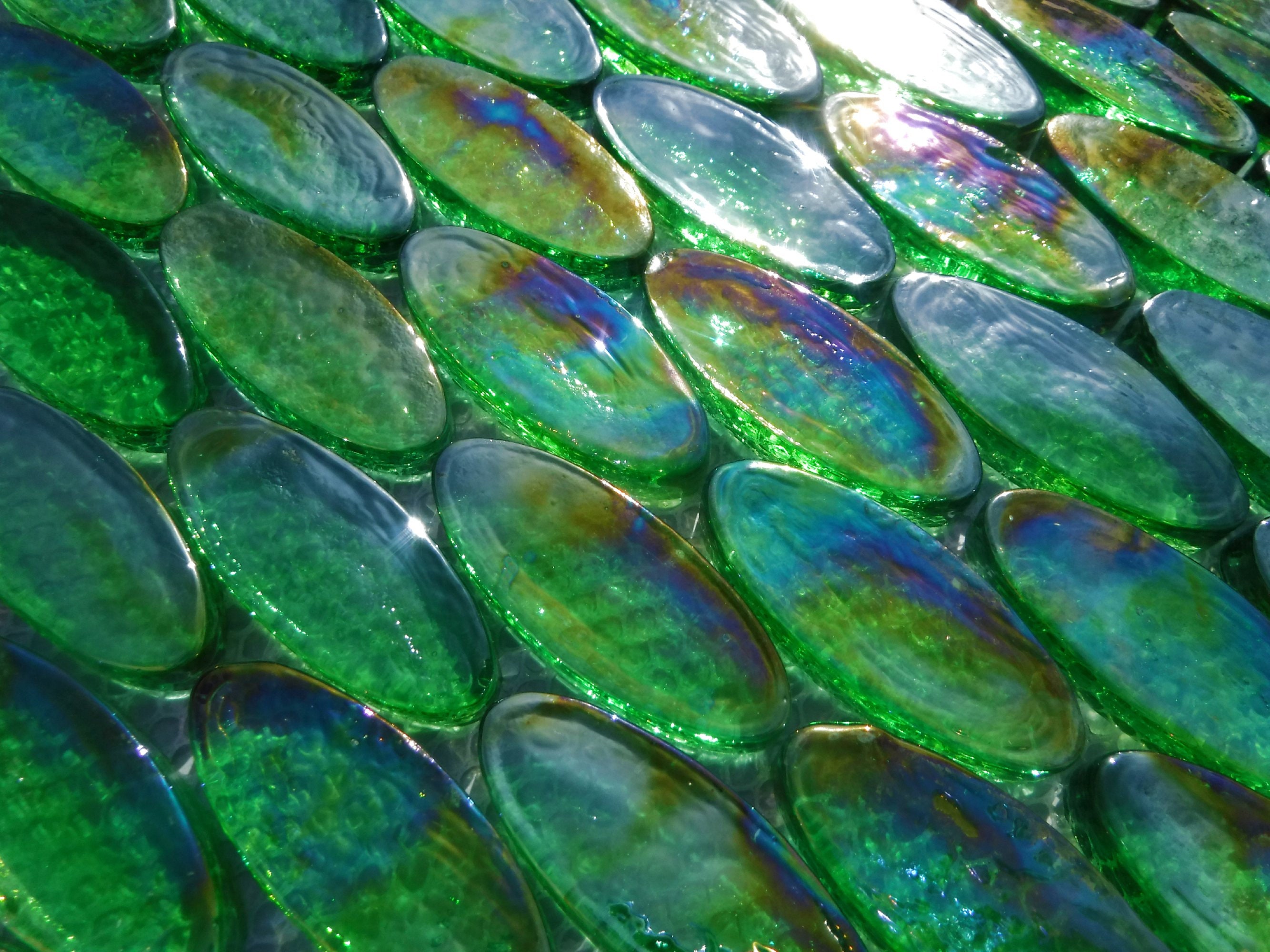Green Iridescent Ovals Glass Mosaic Tile - 20 Ellipses - 1-7/8