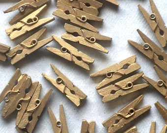 Gold Mini Clothespins - 100 - 1" or 2.5 cm - Wooden - Great for Wedding Favors Scrapbooking and Decorations