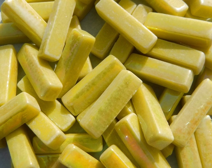 Yellow Iridescent Rectangles - 20mm Sticks - 50g Glass Bars