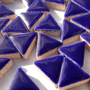 Dark Blue Mini Triangles Mosaic Tiles - 50g Ceramic - 15mm in Indigo