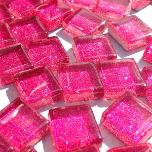 Dark Pink Glitter Glass Mosaic Tiles - 1 cm - 100g - Over 100 Squares - Fuchsia