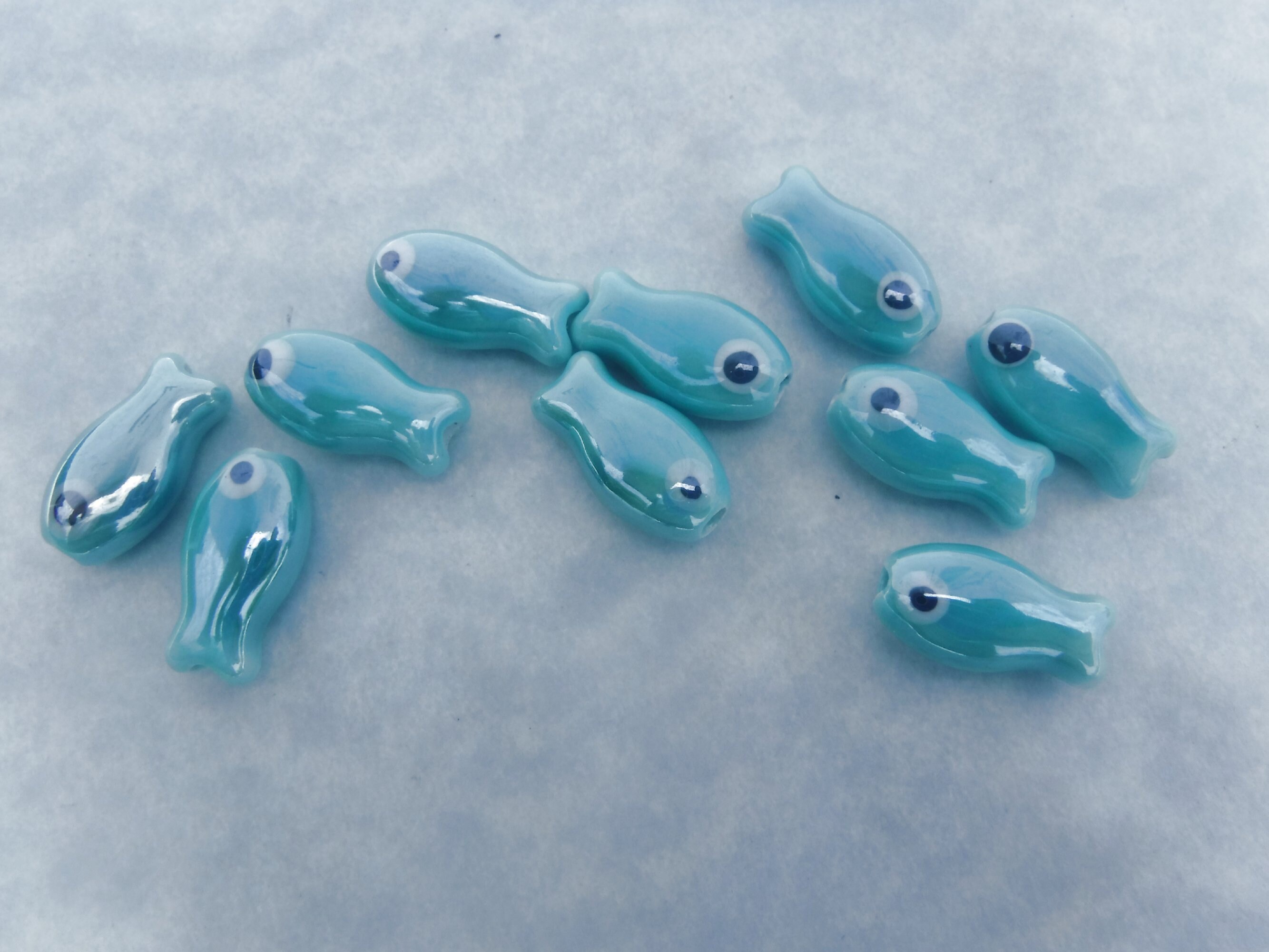 Aqua Fish Ceramic Beads
