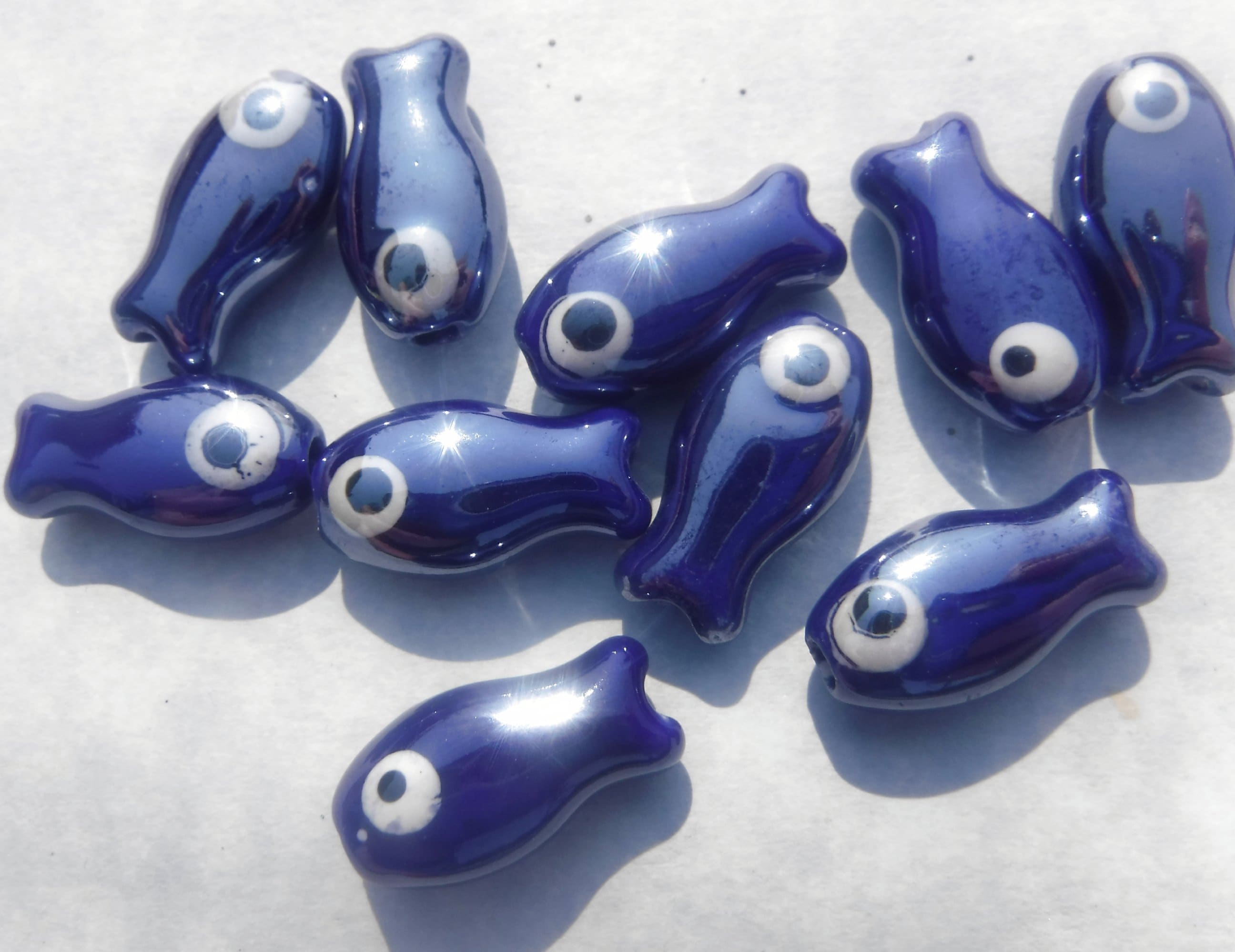 Dark Blue Fish Ceramic Beads