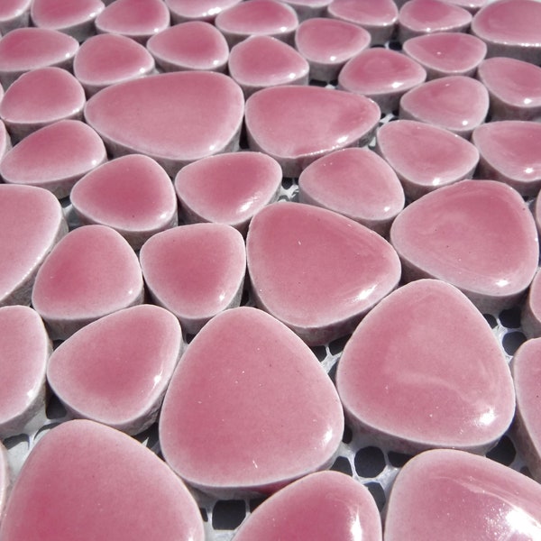 Pink Pebble Mosaic Tiles - Half Pound Ceramic Tiles in Assorted Sizes