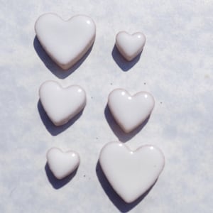 White Hearts Mosaic Tiles - 50g Ceramic in Mix of 3 Sizes - 20mm, 15mm, 10mm