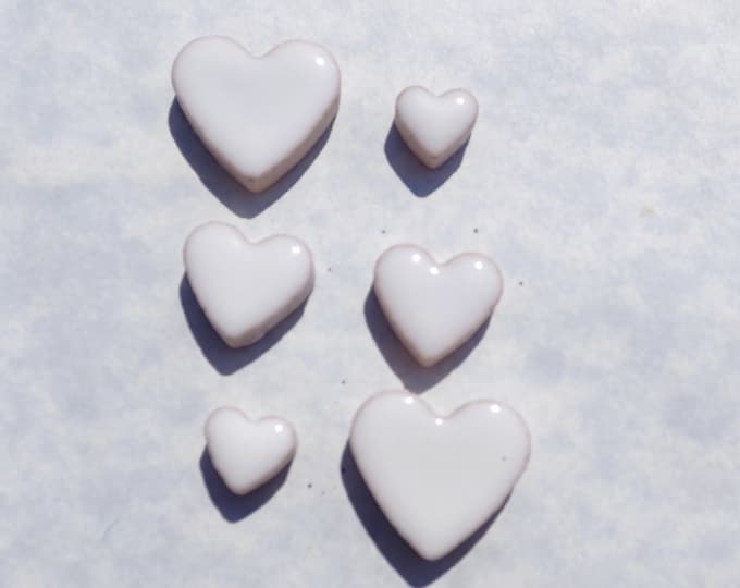 White Hearts Ceramic Tiles - 50g in Mix of 3 Sizes - 20mm, 15mm, 10mm