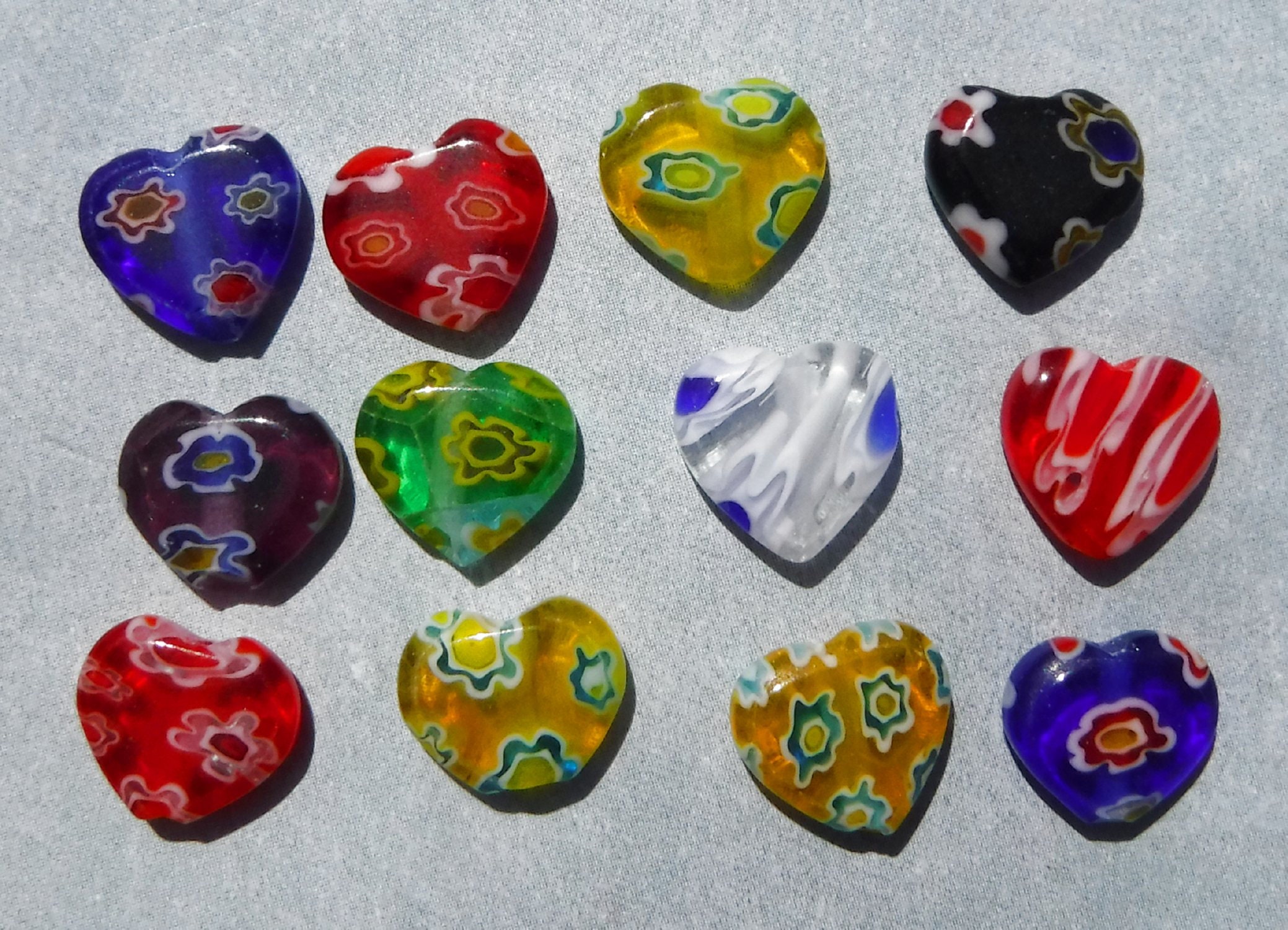 Heart Shaped Millefiori Glass Beads - Assorted Colors - 10mm - Approx