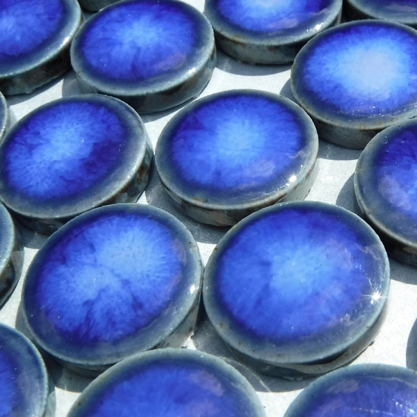 Stone Washed Blue Ceramic Tiles - 2 cm Penny Rounds Mosaic Tiles - 25 Tiles - Porcelain Circles