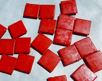 Bright Red Glass Mosaic Tiles Squares - 3/4" - Half Pound of Vitreous Glass Tiles