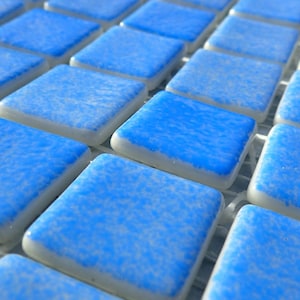 Blue Splatter Mosaic Tiles Squares - 1 inch - 25 Tiles - Recycled Glass