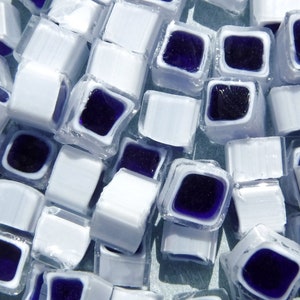 Blue and White Square Millefiori - 25 grams - Unique Mosaic Glass Tiles