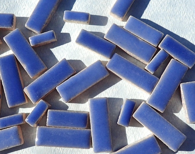 Denim Blue Mini Rectangles Ceramic Tiles - 50g in Mix of 3 Sizes 3/8" and 5/8" and 3/4" in Delphinium