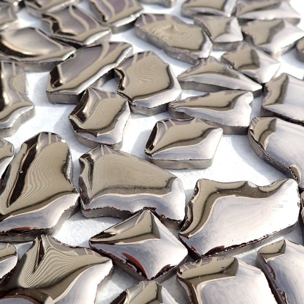 Shiny Silver Mosaic Ceramic Tiles - Random Shapes Metallic - 100g - Assorted Sizes Jigsaw Pieces