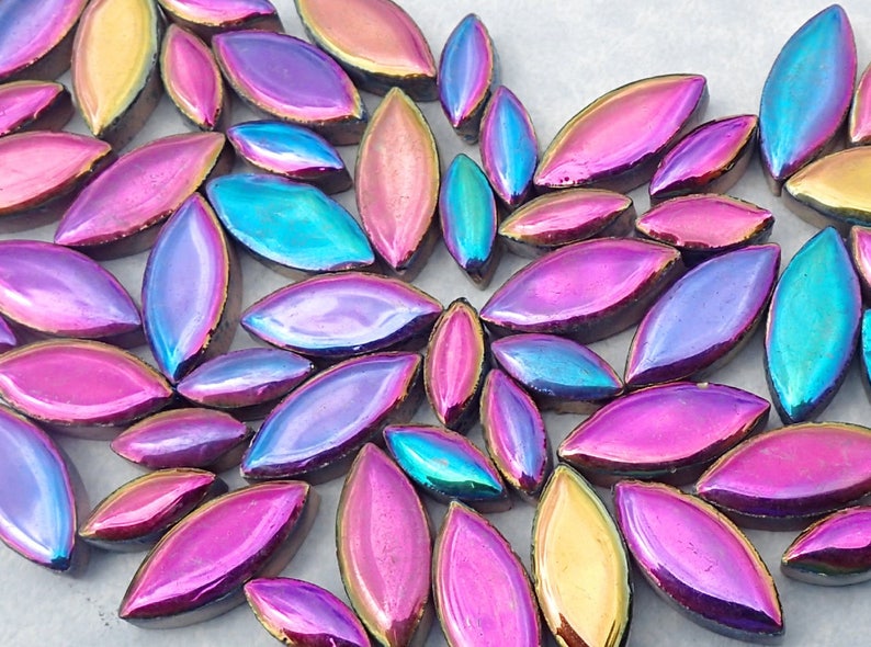 Colorful Metallic Petals Mosaic Tiles 50g Ceramic Leaves in Mix of 2 Sizes 1/2 and 3/4 Disco Lights image 3