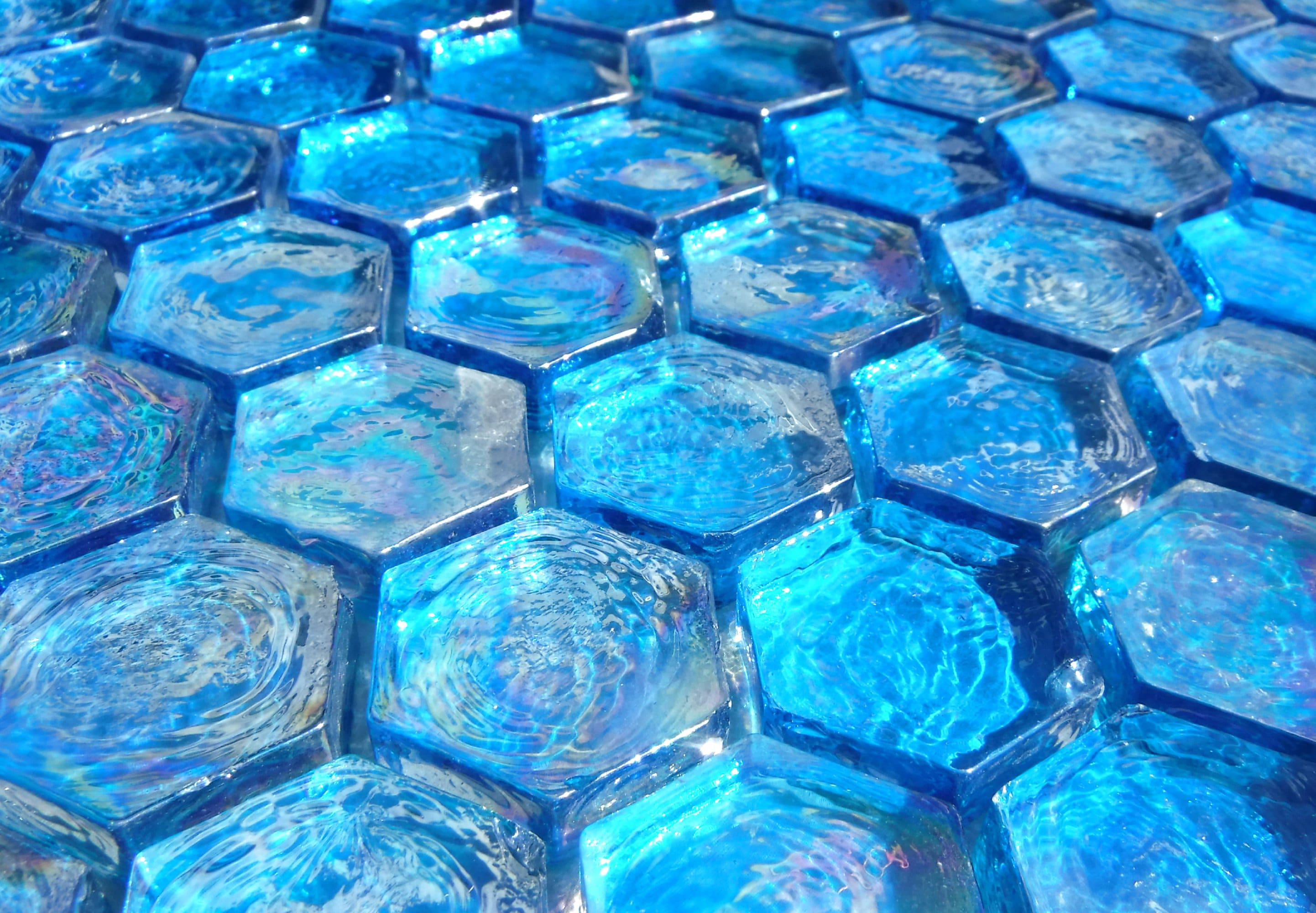 Blue Hexagon Mosaic Tiles - 25 Glass 1 Inch Iridescent Tiles