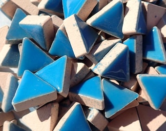 Mediterranean Blue Mini Triangles Ceramic Tiles - 50g - 15mm in Thalo Blue