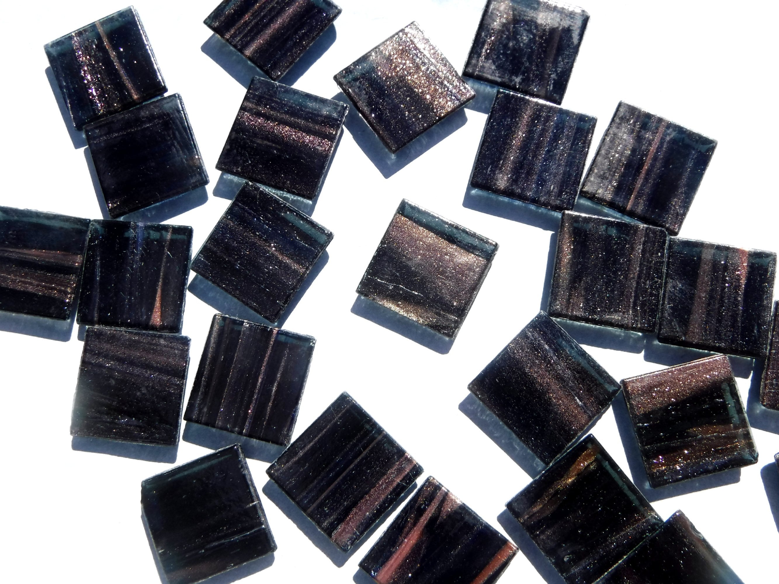 Black with Gold Vein Glass Squares - 3/4 inch - 25 Venetian Tiles