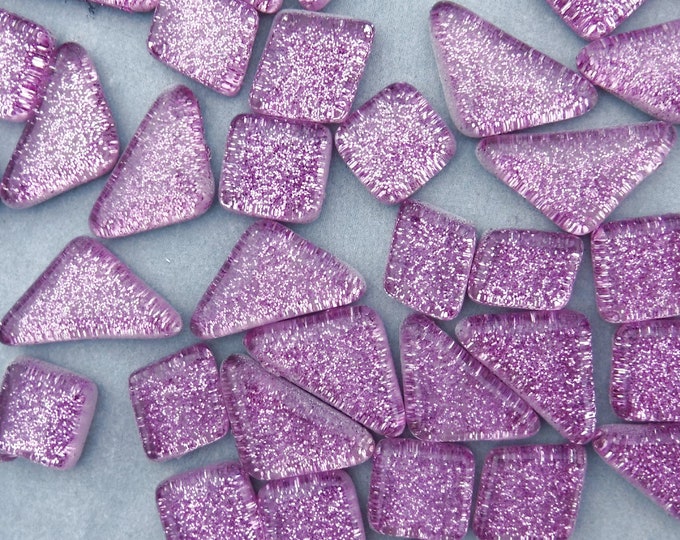 Purple Glitter Puzzle Tiles - 100 grams in Assorted Shapes