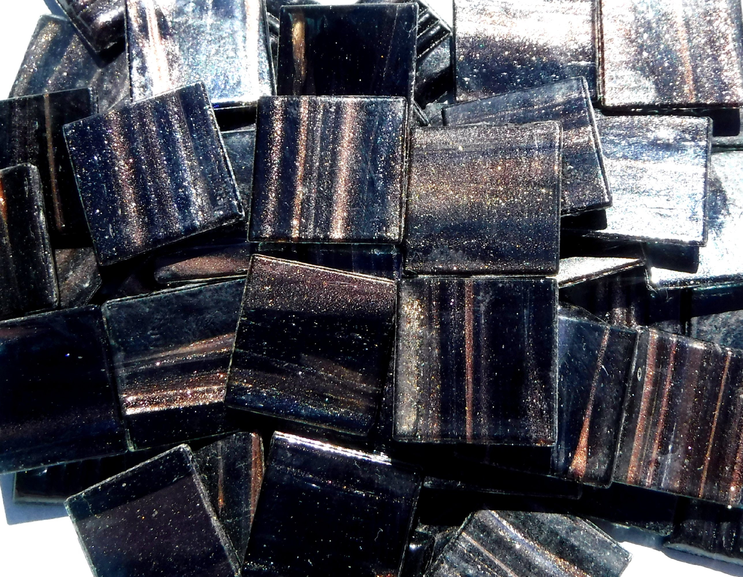 Black with Gold Vein Glass Squares - 3/4 inch - 25 Venetian Tiles