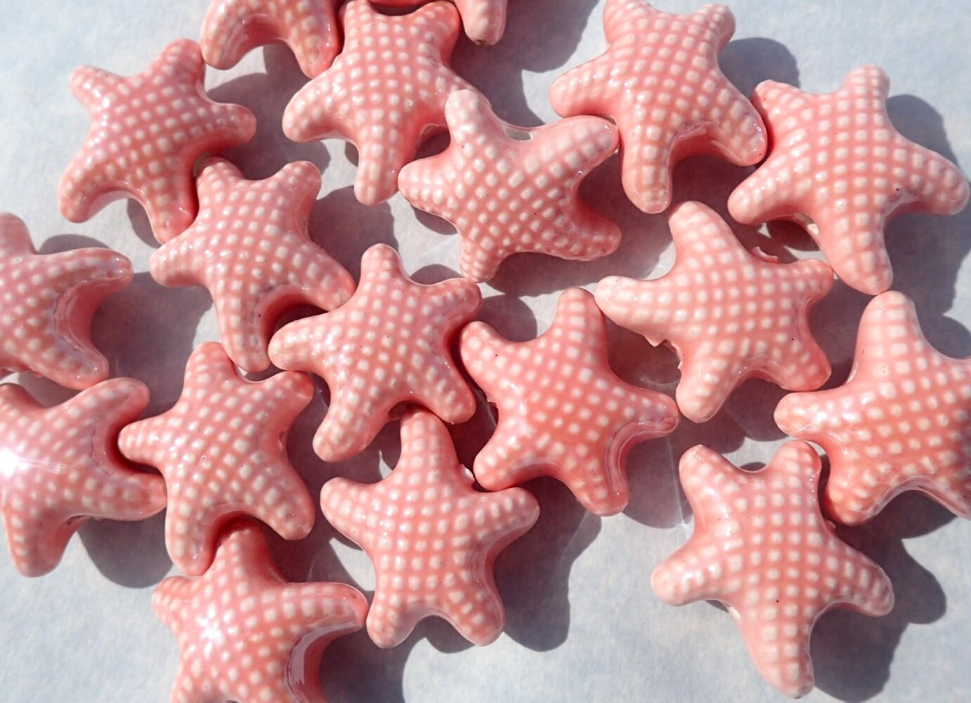 Peach Starfish Beads Ceramic Mosaic Tiles 10 Puffy Sea Stars Beads