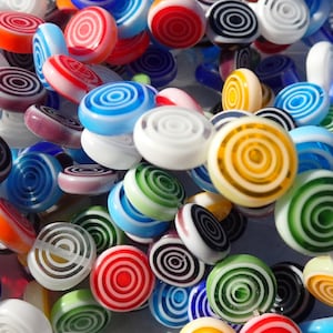 Round Flat Millefiori Glass Beads - Assorted Colors with White Circles - 12mm Use in Mosaics