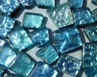 Waterfall Blues Glass Foil Tiles - Assorted Shapes - 50 grams - Naiad Aqua