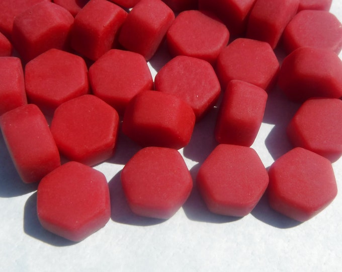 Raspberry Red Hexagon Mosaic Tiles - 10mm - 50g Opaque Glass Tiles MATTE Finish