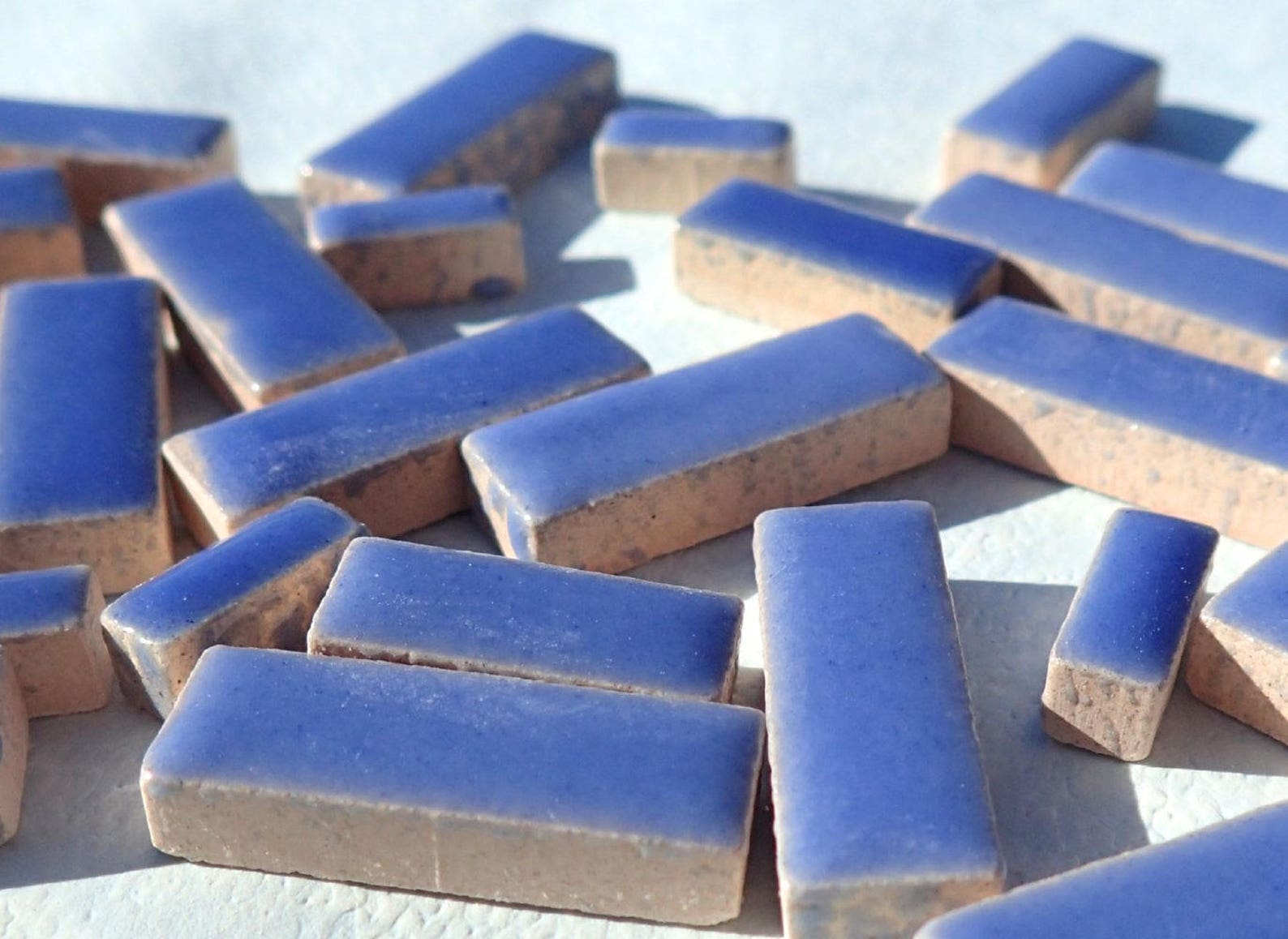 Denim Blue Mini Rectangles Mosaic Tiles - 50g Ceramic in Mix of 3 Sizes ...