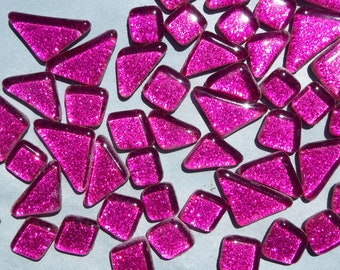 Dark Pink Glitter Puzzle Tiles - 100 grams in Assorted Shapes