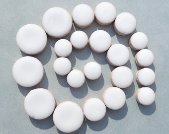 White Circles Mosaic Tiles - 50g Ceramic in Mix of 3 Sizes 1/2" and 3/4" and 5/8"