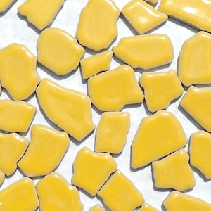 Yellow Mosaic Ceramic Tiles - Random Shapes - Half Pound - Assorted Sizes Jigsaw Puzzle Shaped Pieces
