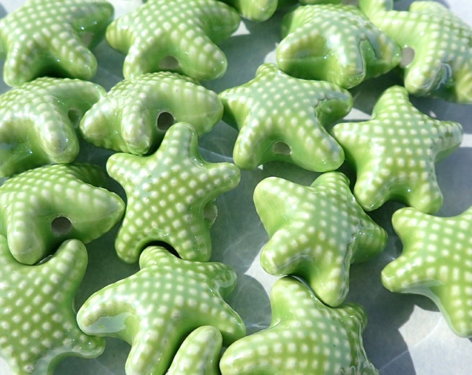 Lime Green Starfish Beads - 10 Puffy Sea Star Beads