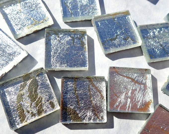 Silver with Gold Foil Square Tiles - 25 Glass Mosaic Tiles - 20mm