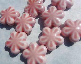 Peach Flower Beads - Orange Ceramic Mosaic Tiles - Jewelry Supplies