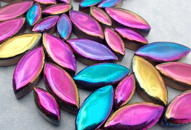 Colorful Metallic Petals Mosaic Tiles 50g Ceramic Leaves in Mix of 2 Sizes 1/2 and 3/4 Disco Lights image 4