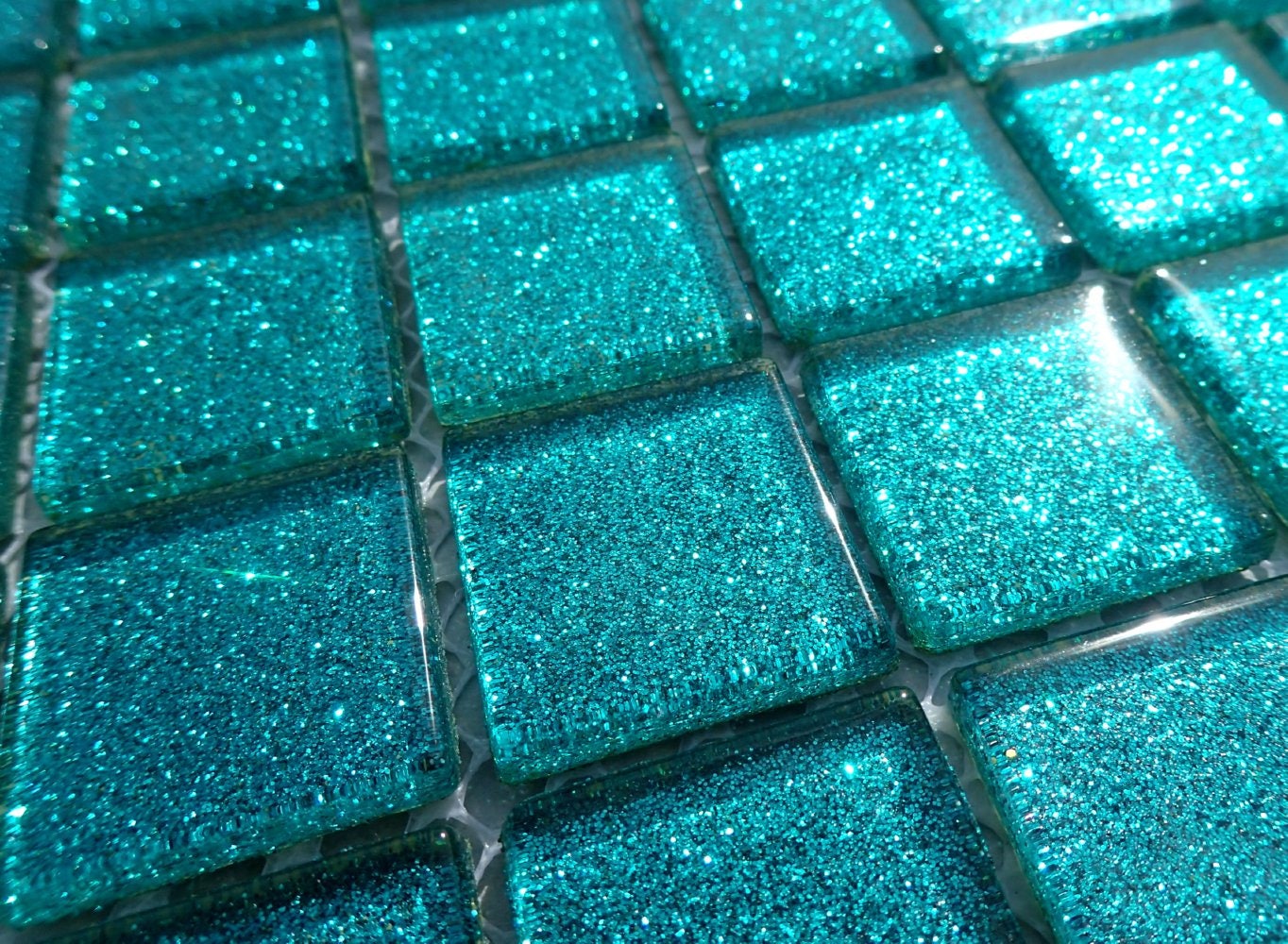 Aqua Glitter Tiles 1 inch Mosaic Tiles 25 Metallic Glass Tiles